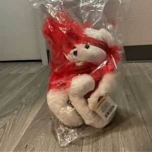 White and Red Holiday Bear Plush